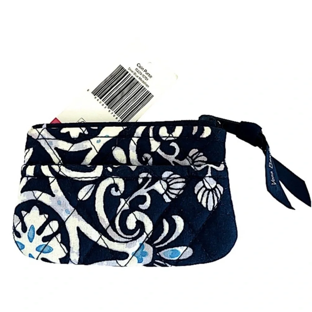 Vera Bradley Medallion Zippered Card Holder Pouch Change Purse Blue White